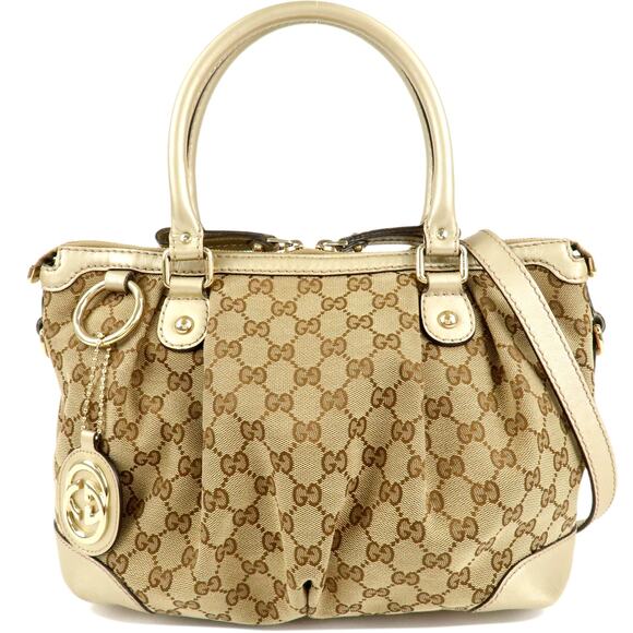 💎✨Authentic✨💎GUCCI Sukey GG Canvas Leather 2Way Shoulder Bag Beige Gold - Picture 1 of 15